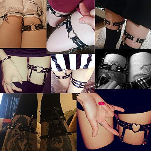 Women Girl Sexy Leather Heart Garters Punk Rock Rivet Stud Leg Ring 2pcs Red