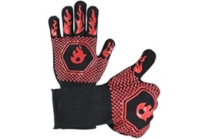 HFLYJPYW BBQ Grill Gloves Heat Resistant 1472℉ High Temp Resistance Fireproof Glove for Grilling Smoking Barbecue Washable Long Oven Extreme Hot Proof Mittens for Kitchen Baking (Red)