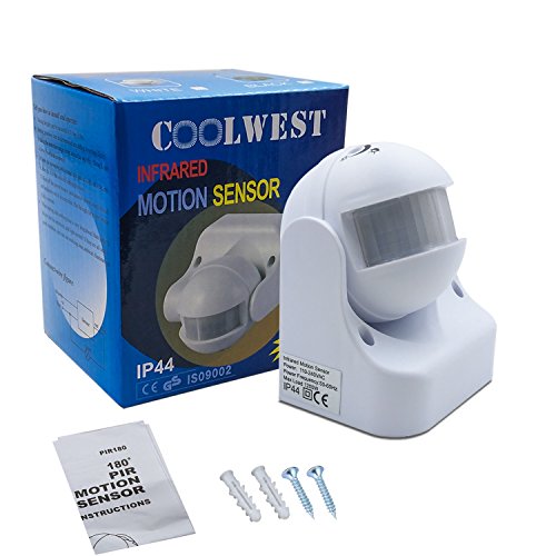 COOLWEST Security Automatic PIR Motion Sensor Adjustable Human Body Infrared Switch,Max 800W IP44