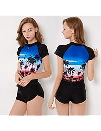 Bonvince damaes de dos piezas de manga corta Rash Guard Protección UV Impreso Traje de baño de surf Traje de baño Traje de baño