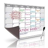 Magnetic Refrigerator Calendar Dry Erase Or Wet Erasable White Message Board - Planner for Kitchen Fridge - 17x11inches