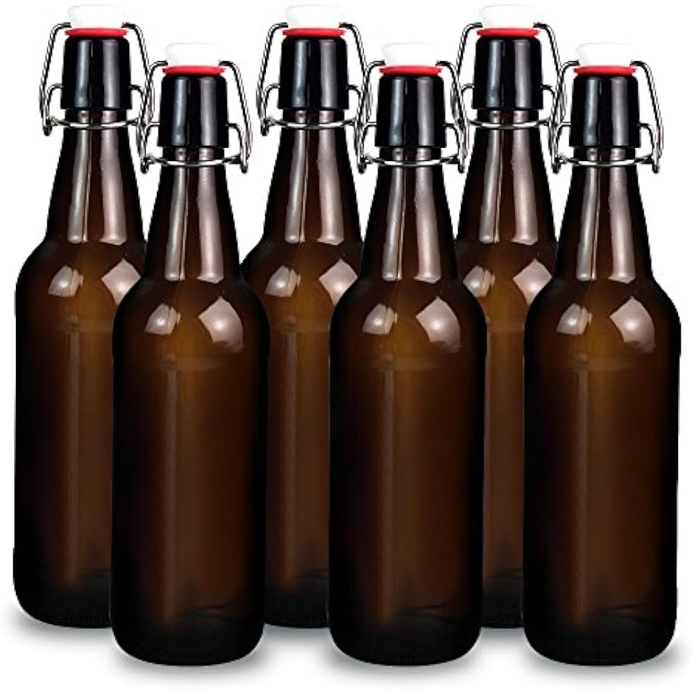16 Oz Amber Glass Beer Bottles For Home Brewing With Flip Caps, Case Of