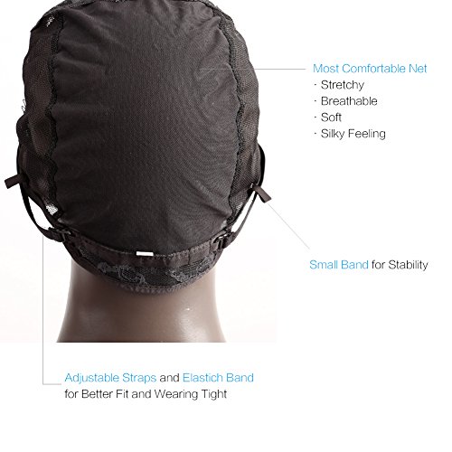 Bella Hair Glueless Wig Caps for Women Making Wig with Combs and Adjustable Straps Swiss Lace Black Medium Size