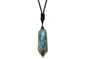 Apengshi Natural Healing Crystal Double Pointed Pendants Natural Crystal Quartz Necklace 6 Faceted Chakra Crystal Wand Energy Stone Necklace Pendant Meditation Balance Reiki Gifts