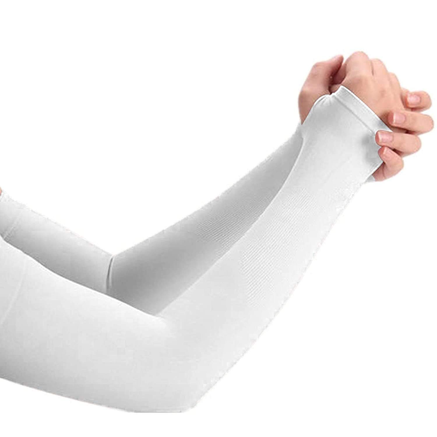 Safies Cotton & Spandex White Arm Sleeves For Unisex Riders 1 Pair L