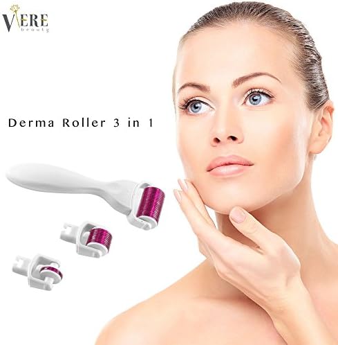 Derma Roller, VereBeauty Facial Skin Care Tools 3 in 1-Home Use Beauty Massage Tools, Great for Wrinkles, Stretch Marks, Acne, Hair Loss, Enlarged Pores-Includes Travel and Storage Case (White)