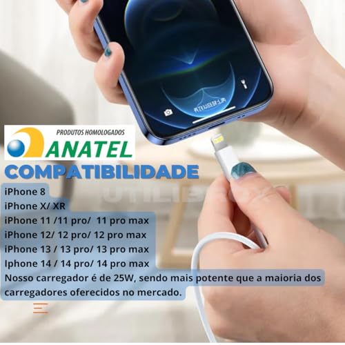 UTBRX Carregador 25w Turbo Compativel c/I.Phone 8 X Xr 11 12 13 14 Pro Max Fonte USB C Homologado Cor Branca Premium