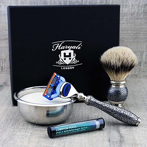 Haryali London Shaving Kit, 5pc Shaving Brush Set, Silver antique, Shaving Set, Badger Shaving Brush - Image 4