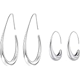 Gold silver Hoop Earrings for Women Lightweight Teardrop 18K Gold Plated Large and Small Oval Pull Through Fluid Hoop Earrings Set, Chunky Gold silver Statement Dangle Drop Earrings