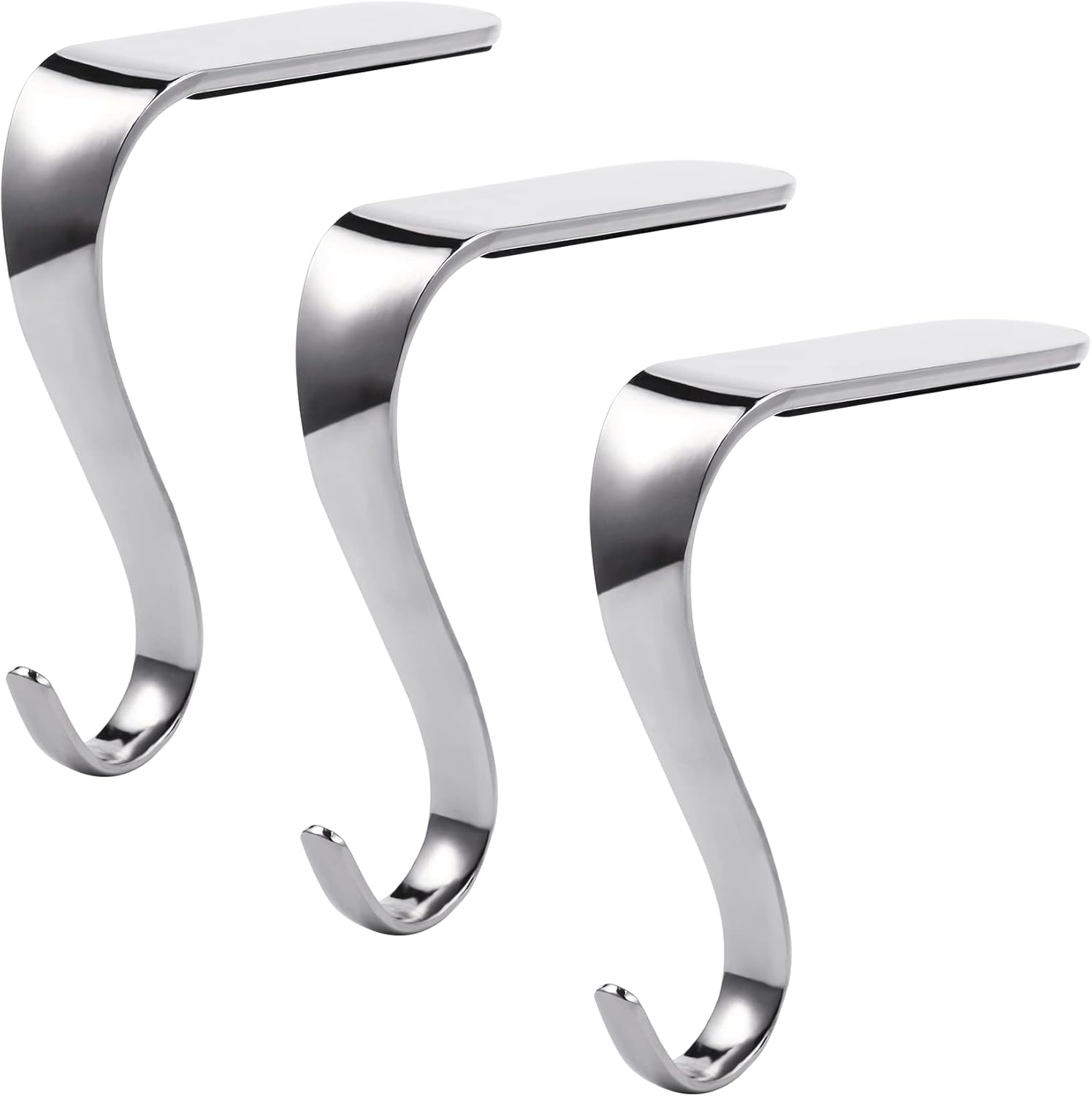 Stockings & Holders - Sunshane 3 Pieces Christmas Stocking Holders Mantel Hanger Hooks Xmas Mantle Grips Set Safety Hang Stocking Clips for Christmas Party Decoration, Silver