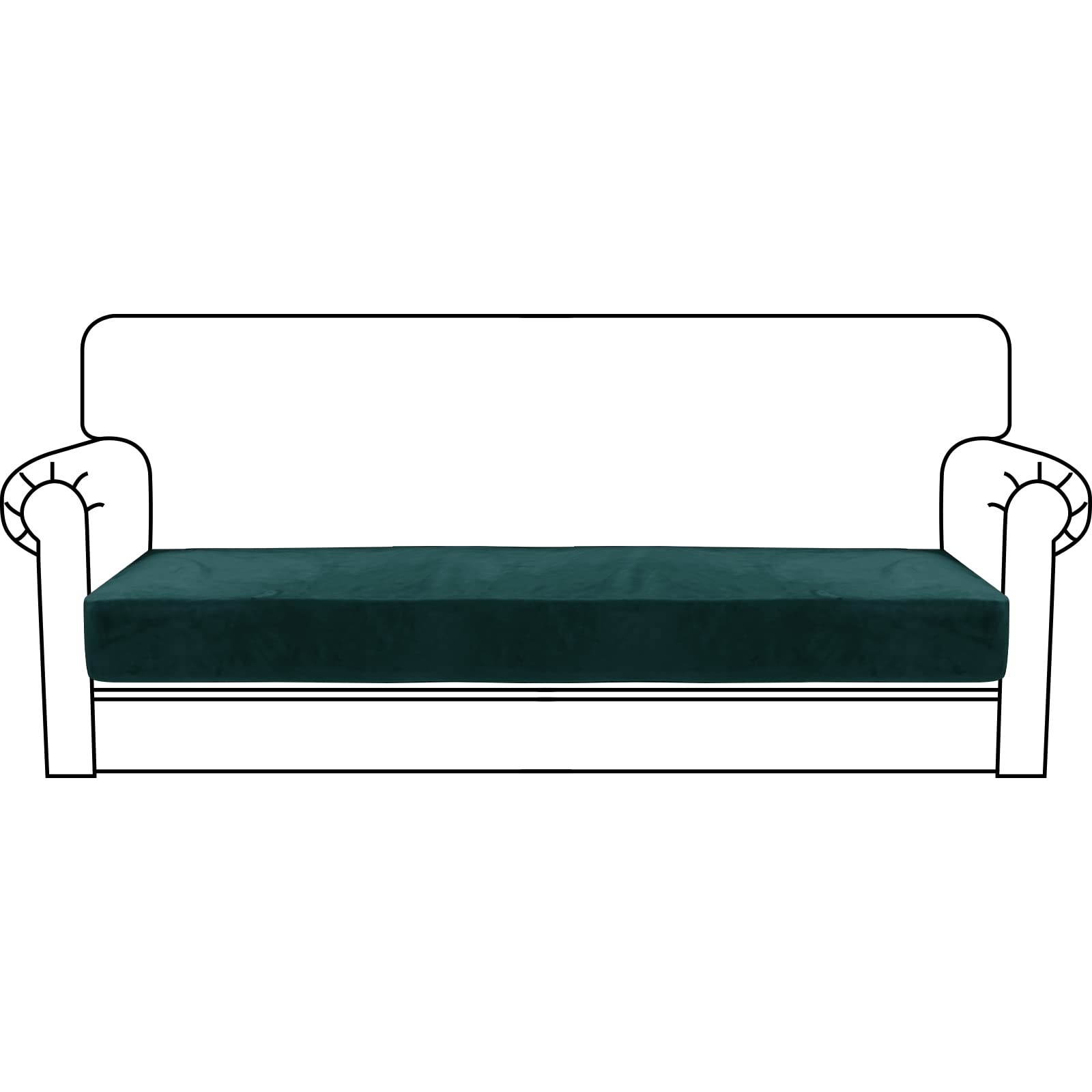 CHELZEN Velvet Sofa Seat Cushion Cover, Stretch Sofa Cushion Slipcovers, Soft Couch Cushion Covers, Furniture Protector with Elastic Bottom (3 Seater, Blackish Green)