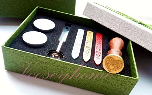 VOOSEYHOME The Heart Wax Seal Stamp Gift Kit - Gold/Red/Silver Wax Sticks Tea Candle & Wax Spoon-Ideal Gift Kit for Decorating Parties, Weddings, Invitation etc