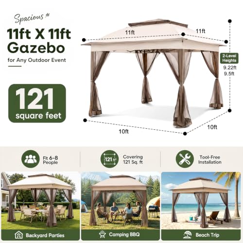 Duythy 11x11 Pop Up Gazebo with Mosquito Netting, Instant Setup Outdoor Canopy Tent image 8