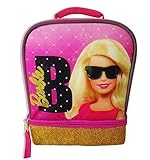 BARBIE MATTEL Girls Pink Sparkly Lead-Free Dual-Chamber Lunch Tote Bag Box