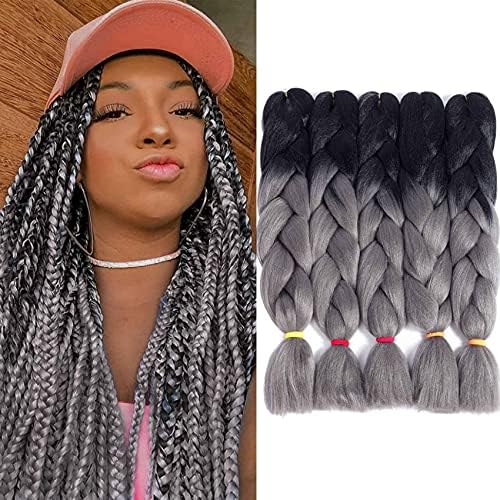 Liyate Jumbo Braiding Hair Crochet Box Braids 5 Packs Of Braiding Hair Synthetic Hair Extensions 24 Inch 100g Pc Black To Grey Black Grey Buy Online At Best Price In Uae Amazon Ae