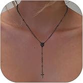 FOCALOOK Rosary Chain Necklace Virgin Mary Prayer Necklace with Crucifix/Jesus Cross Pendant Catholic Long Y Drop Chain Jewelry Gift for Women Men (with Rosary Box & Pray Card)