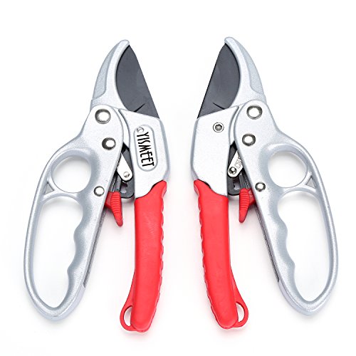 Sharp 8-inch Garden Ratchet Pruning Shears - Hand Pruners - Best Small Secateurs - High Carbon Steel Ultra Sharp Blade Bypass Effortless Cut - Professional Gardening Tools Ratcheting Pruner