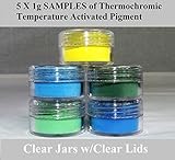 ThermoChromic Temperature Activated Pigment that changes at 88⁰F (31 ⁰C) - Great for making color-changing slime, Paint, Nail Polish, Fabric Art and More (5 x 1g Samples, Mixed Colors)