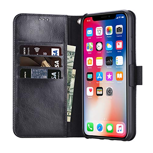 lopie [Triple Series Case for iPhone Xs Max PU Leather Wallet Cover Detachable [2 in 1 Design] [Kickstand Feature] [Hand Strap] [Magnetic Closure] 6.5" iPhone Xs Plus Folio Flip Case - Black - Thumbnail 3