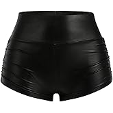 WDIRARA Women's Plus Size PU Leather High Waisted Short Leggings Ruched Skinny Biker Shorts