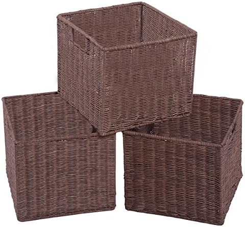 Set of 3 Wicker Cube Rattan Storage Nest Baskets Bin Box Organizer