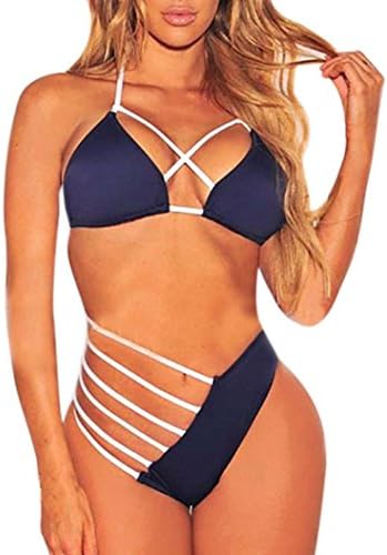 Hot Sale Missyy Women High Waist Bikini Set Swimwear Beachsuit Bandage Push-Up Swimsuits Bathingsuit (S, Blue)
