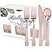NERVURE 300 Piece Rose Gold Plastic Silverware Set, Disposable Rose Gold Cutlery, Heavyweight Gold Cutlery 150 Forks, 75 Knives, 75 Spoons. Perfect for Parties, Weddings & Catering Events (Rose Gold)