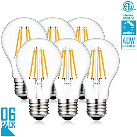 LED Light Bulbs, Haodude 4W Dimmable A19 E26 Base LED Bulbs,380lm, 360° Beam Angle, Warm White 2300K, LED Filament Bulbs 6pack