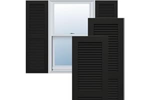 Ekena Millwork 12"W x 47"H True Fit PVC Two Equal Louver Shutters, Black (Per Pair - Hardware Not Included)