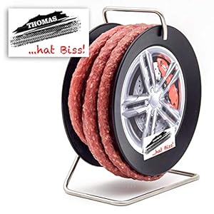 Wurst Felge – Snack Rolle mit 3,5 Meter Wurst nach Krakauer Art auf einer Mini Rolle schwarz – 240 g (Personalisiert)