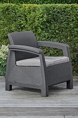 Keter Corfu Outdoor 4 Seater Rattan Sofa Set Graphite Cream Cushions view 4