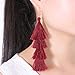 ELEARD Tassel Earrings Tiered Thread Tassel Dangle Earrings Statement Layered Tassel Drop Earrings (wine red)