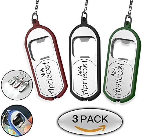 Apricost 3-in-1 LED Mini Flashlight Keychain Bottle Opener - Ultra Bright Flashlight, Outdoor - Camping, Hunting, Hiking, Emergency Key Chain Pack of 3 Multicolored (Red, Black and Green)