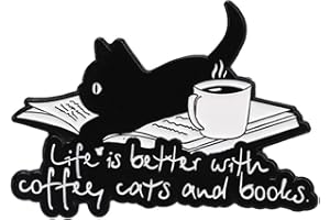 LATINDAY Cartoon Lapel Brooch Enamel Pins Pin black cat Book Coffee Lovers Bookworm Metal Badges Brooches Jackets Jeans Fashion Jewelry Gift for Kids