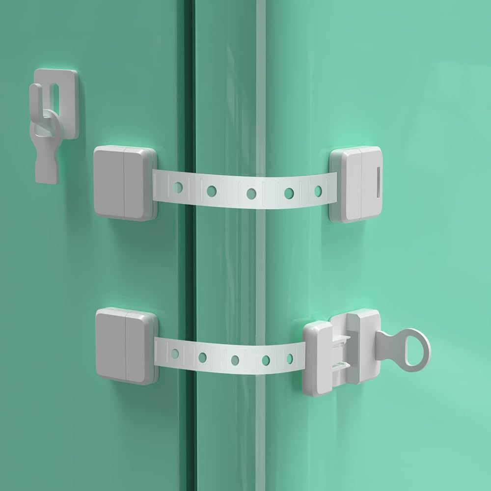 YMCRLUX Child Safety Straps Locks with Key 2 Pack for Cabinets Fridge Oven Door