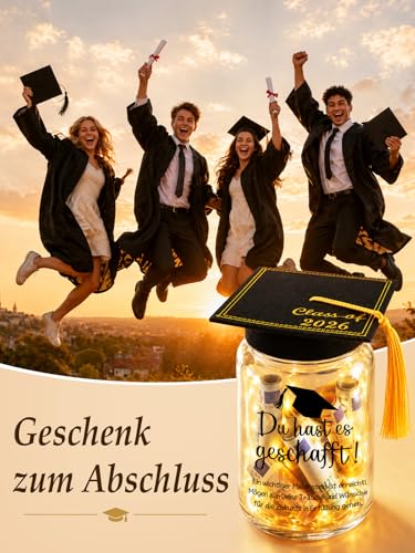 TUZELITA Original Passed Exam Gift, LED Bottle Light Graduation Money Gifts Packaging with Graduate Hat - Gift Box for ABI, Bachelor, Master Graduation Gift Du hast es Geschafft