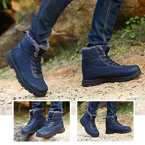 EXEBLUE Winter Snow Boots Water-Resistant Mid Calf Booties for Men Women Outdoor Lightweight Ankle Boots with Full Fur Blue