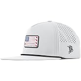 Branded Bills All American Flat 5 Panel Rope Hat for Men | Raised PVC rubber patch, moisture-wicking sweatband, breathable perforated side panels, water-resistant shell