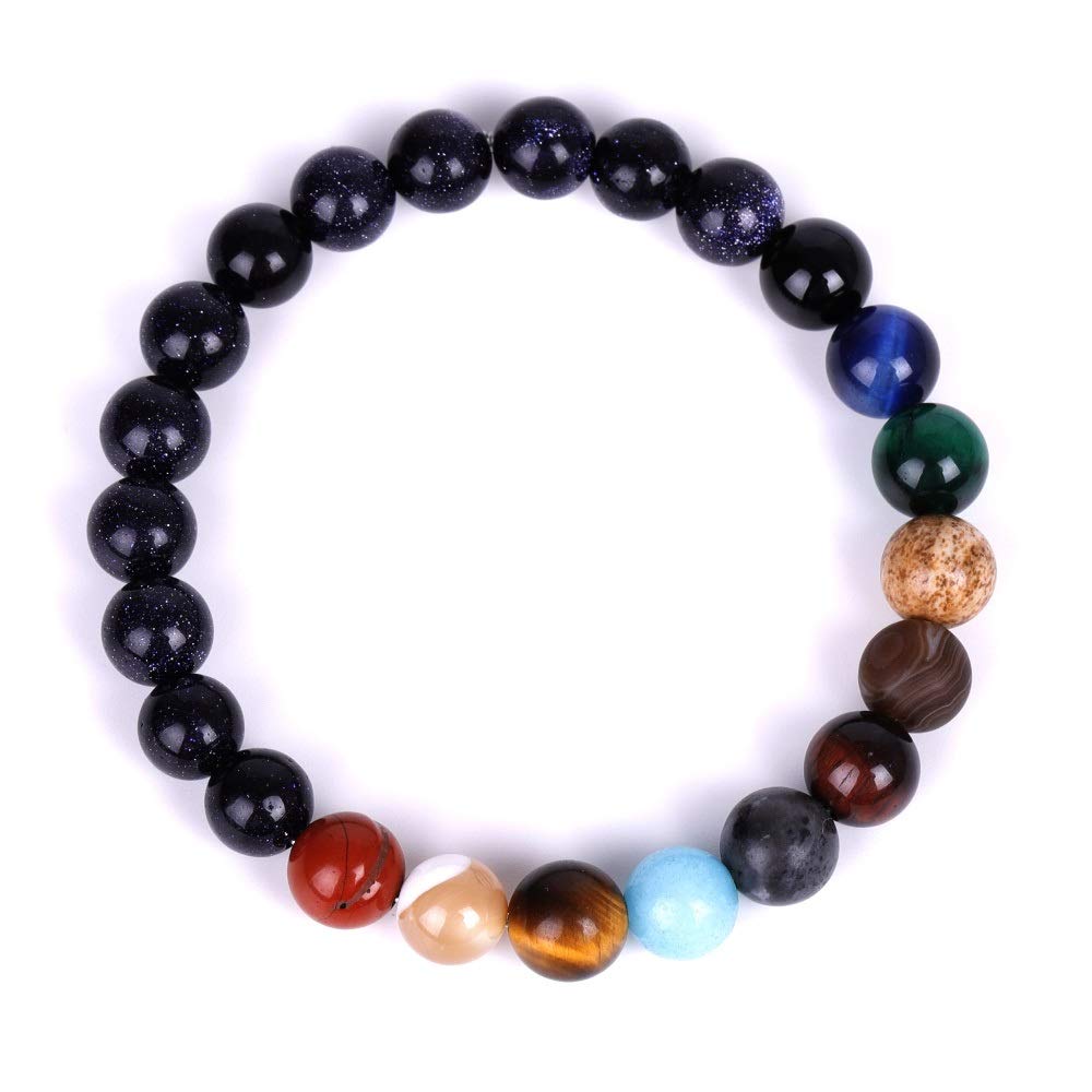 Thajaling 8mm Solar System Bracelet Universe Galaxy Planet Stone Beaded Healing Stretch Bracelets