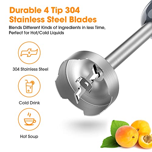 Immersion Hand Blender, FUNAVO 800W 5in1 MultiFunction 12 Speed 304