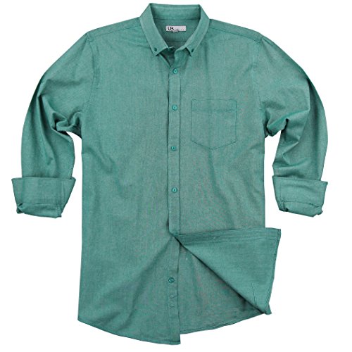 Men's 100% Cotton Long Sleeve Button Down Collar Oxford Shirt (Oxford Green, Regular Fit: Large)