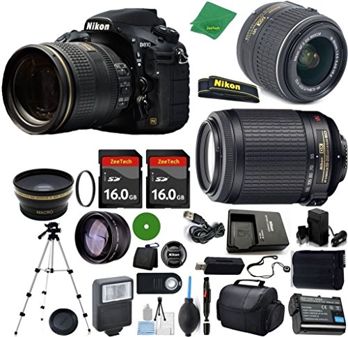 Nikon D810 International Version - No Warranty, 18-55mm f/3.5-5.6 AF-S DX VR, Nikon 55-200mm f4-5.6G VR, 2pcs 16GB ZeeTech Memory, Case, Wide Angle, Telephoto, Battery, Charger