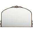 PILIHOME Distressed Antique Brass Wall Mirror Wide - 36x24 inch, Large Vintage Gold Fireplace Mantel Mirror, Baroque Ornate Bathroom Vanity Mirror for Over Sink
