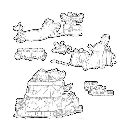 Merry Christmas Gifts Box Bunny Rabbits Birds GOG Dies and Stamp for Card Making Embossing Scrapbooking Handmade Crafts Metal Die cuts Match Gel Clear Stamp for Paper Crafting