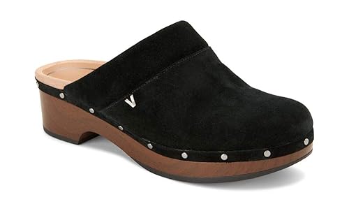 Vionic Women's Day Kacie Clog - Ladies Slip-on Mule with Concealed Orthotic Arch Support Black Suede 7 M US best women's clogs
