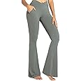 Sunzel Flare Leggings for Women with Pockets, Crossover Yoga Pants with Tummy Control, High Waisted and Wide Leg