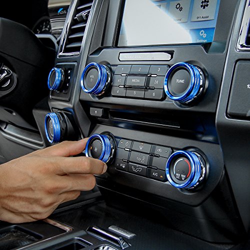 Thenice 6pcs Aluminum Alloy Air Conditioner & Audio & Trailer & 4x4 Switch Knob Ring Console Button Cover Trim Bezel for Ford F150 XLT 2016 2017(Blue) - Thumbnail 5