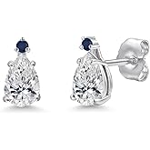 Gem Stone King 14K White Gold Lab Grown Diamond and Blue Sapphire Teardrop Stud Earrings for Women | 0.76 Cttw | Gemstone April Birthstone | DEF Color | VVS-VS Clarity | Pear Shape 6X4MM