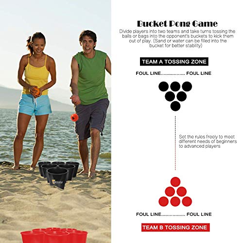 12 Pack Giant Buckets and Balls Yard Tossing Game Set with Carrying Bag