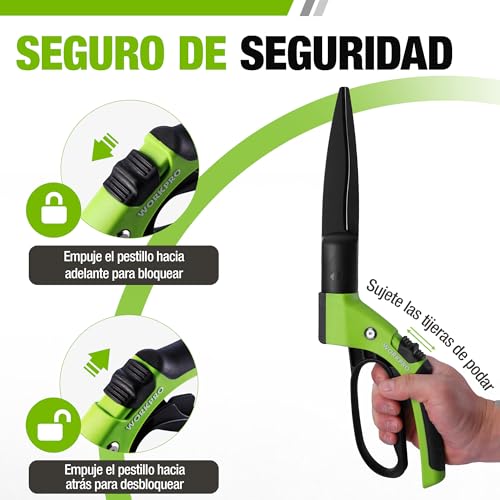 WORKPRO Tijeras Cortacésped Comfort Giratorias 360° para Diestros y Zurdos, Tijeras para Césped con 16 Posiciones de Corte, Mango Antideslizante Ergonómico, para Bordes de Jardín y Césped